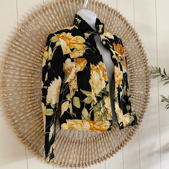 St. John Sport by Marie Gray Black and Yellow Floral Print Jacket Size small - Picture 4 of 11